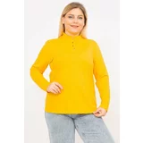 Şans Women's Yellow Plus Size Cotton Fabric Pat Buttoned Blouse