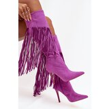 Boto Women's High Heel Boots with Fringes Purple Isalune | shoptok.hr