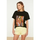 Trendyol Pletena majica s ispisom Boyfriend crna | crvena | ePonuda.com