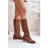 Zazoo Womens Suede Knee High Boots With Zip Lewski 3616 Brown