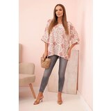 Kesi Włoski Women's cotton blouse with ethnic patterns and rolled-up sleeves dark pink | Shoptok.si