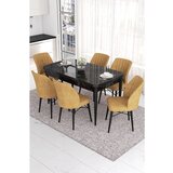 Hanah home Eva - Black Marble, Cappuccino Black MarbleCappuccino Extendable Dining Table & Chairs Set (7 Pieces) | ePonuda.com