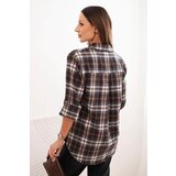 Kesi Włoski Women's checkered cotton shirt with a longer back brown | Shoptok.si