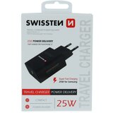 Swissten punjač za AC220, 1xUSB-C, PD 25W, za iPhone i Samsung, crni | shoptok.hr