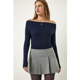 Happiness İstanbul Women's Navy Blue Boat Neck Knitted Blouse