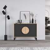 Marckeric Crna/u prirodnoj boji niska komoda u dekoru hrasta 110x82 cm Vae – | shoptok.hr