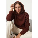 Trendyol Brown Hooded Regular/Normal Pattern Knitted Sweatshirt