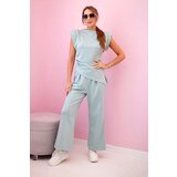 Kesi Włoski Set asymmetrical blouse + pants dark mint | Shoptok.si