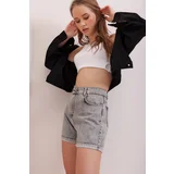 Trend Alaçatı Stili Shorts - Gray - High Waist