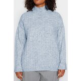 Trendyol Curve Baby Blue Ribbed Buttoned Knit Sweater | Shoptok.si