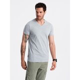 Ombre BASIC men's classic cotton tee-shirt with a crew neckline - grey melange