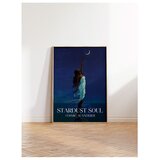 Wallxpert uramljena slika 115215, žena u beloj haljini pruža ruku ka mesecu na noćnom nebu, 30 x 40 cm, ram u boji prirodnog drveta | Eponuda.com