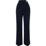 Trendyol Navy Blue Limited Edition Belt Detailed Wide Leg Woven Trousers Cene