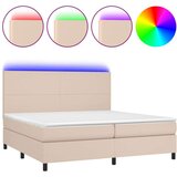  Box spring postelja vzmetnico LED kapučino 200x200 cm um. usnje | Shoptok.si