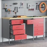 vidaXL 3-delni delovni kabinet in miza, rdeča, inženirski les in jeklo, (22047392) | Shoptok.si