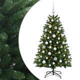  Umjetno božićno drvce srednje zeleno s kuglicama 150 cm - Srednje zelena Ø 80 x 150 cm s 150 LED dioda i bijelim lopticama | shoptok.hr