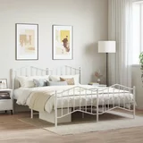 Metalni Kovinski posteljni okvir z vzglavjem in vznožjem bel 183x213 cm