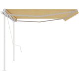 vidaXL Avtomatsko zložljiva tenda s stebrički 5x3 m rumena in bela | Shoptok.si
