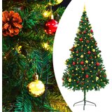 vidaXL umjetno božićno drvce s kuglicama i led svjetlima zeleno 210cm | shoptok.hr