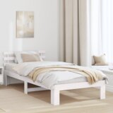 vidaXL Posteljni okvir iz borovega lesa Bel Bel Trden les 90 x 200 cm | Shoptok.si