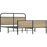 vidaXL Kovinski posteljni okvir brez vzmetnice dimljen hrast 160x200cm | Shoptok.si
