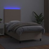 Krevet box spring i madrac LED cappuccino 80x200cm umjetna koža Slike