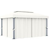 vidaXL paviljon z zaveso 4x3 m kremno bel aluminij | Shoptok.si