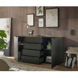 home24 ŠIROKA KOMODA, črna, barve hrasta | Shoptok.si