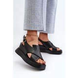 Kesi Women's eco-leather platform sandals with wedges, black Vaiara cene