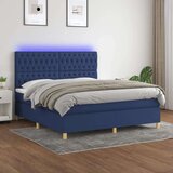  Box spring postelja z vzmetnico LED modra 160x200 cm blago, (20898803) Cene