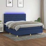 Krevet box spring s madracem LED plavi 160x200 cm od tkanine