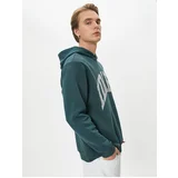 Koton Hooded Sweatshirt Slogan Printed Long Sleeve Ribbed