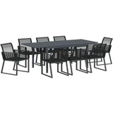 vidaXL 9 komadi vrtni set crni poliratan, Proširivi vrtni stol antracit (140-210)x90x73 cm | shoptok.hr
