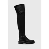 Tory Burch Usnjeni elegantni škornji Utility Lug ženski, črna barva