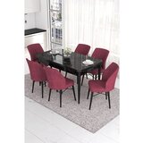 Hanah home Eva - Black Marble, Burgundy Black MarbleBurgundy Extendable Dining Table & Chairs Set (7 Pieces) | ePonuda.com