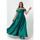 Lafaba Women's Emerald Green Stone Strap Draped Plus Size Long Evening Dress cene