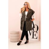 Kesi Włoski Plus Size women's quilted vest with belt and collar khaki | shoptok.hr