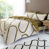 Catherine Lansfield Kaki zelena/bež posteljnina za zakonsko posteljo 200x200 cm Linear Curve – | Shoptok.si