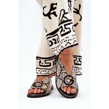 Boto Flat Sandals With Decoration Snake Pattern Beige-Brown Haliones | Shoptok.si