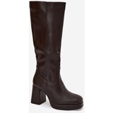 Boto Women's Knee-High Boots With Zipper Heel Chocolate Selvia | shoptok.hr
