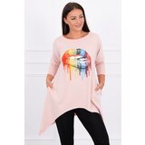 Kesi Oversize blouse with rainbow lip print dark powder pink Cijene
