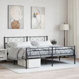 Maison Chic Kovinski Posteljni okvir - Dvoposteljna postelja - Zakonska postelja z vzglavjem in vznožjem črn 193x203 cm, (21696005) | Shoptok.si