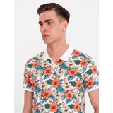 Ombre Cotton polo shirt with floral print - white | Shoptok.si