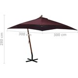  Viseč senčnik z drogom bordo rdeč 3x3 m trden les jelke | Shoptok.si