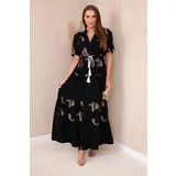 Kesi Viscose dress with black embroidered pattern