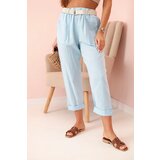 Kesi Włoski Women's linen cotton pants with a belt blue | Shoptok.si