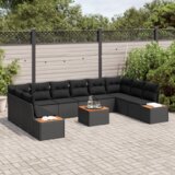 vidaXL 11-dijelni vrtni kauč set s jastučićima crni poli ratan akacija | shoptok.hr