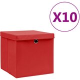 vidaXL Škatle s pokrovi 10 kosov 28x28x28 cm rdeče, (20687606) | Shoptok.si