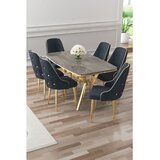 Hanah home trpezarijski set Asel, sto i 6 stolica, antracit ploča Irony, zlatne noge, antracit tkanina Babyface | Eponuda.com