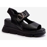 VINCEZA Women's Black Wedge and Platform Sandals in Eco Leather Triaola | shoptok.hr